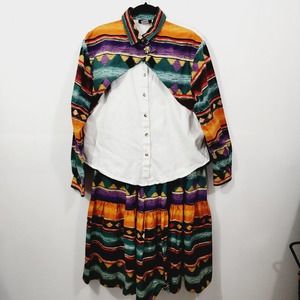 Vintage Roughrider Maxi Skirt Set Aztec Western Wear USA 90s M/L